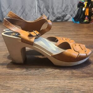 Swedish Hasbeens Brown Leather Clog Sandals 39 8.5